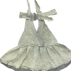 🌟 Bold Green Acid-Wash Denim Mini Dress – Perfect for Statement Style!